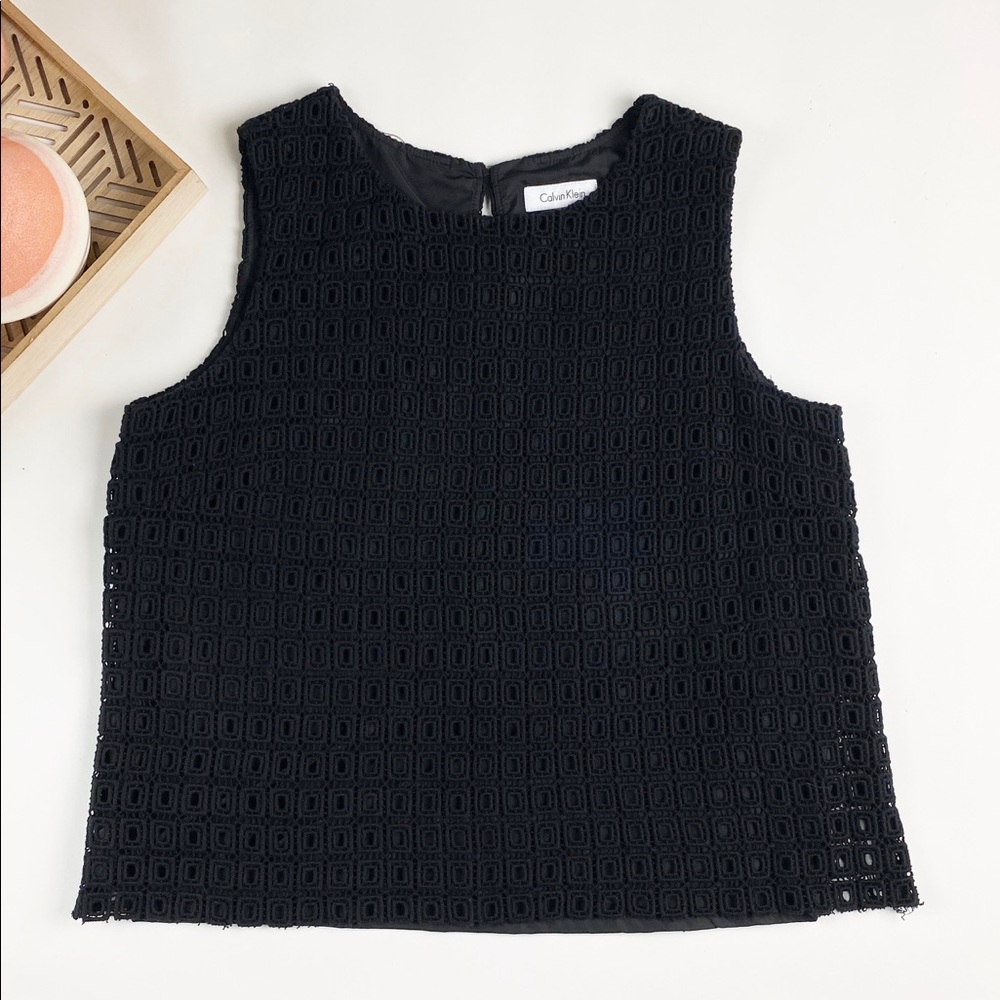 Calvin Klein Black tank top Eyelet shell L